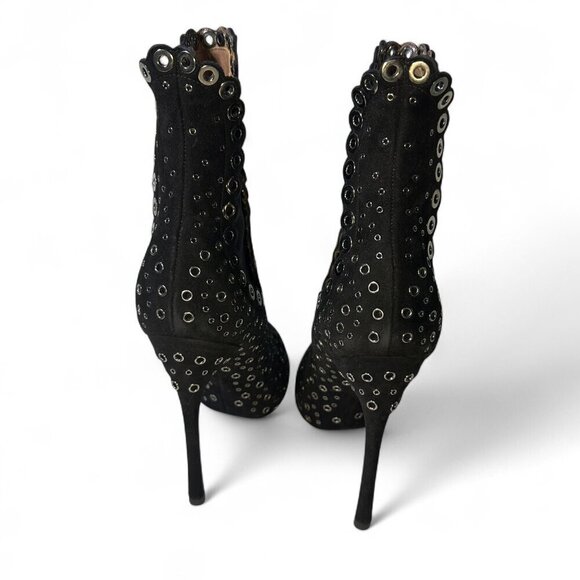 Alaia Women's Grommet Embellished Black Suede Mid Ankle Booties Size EU 37 NWOT - Picture 5 of 16